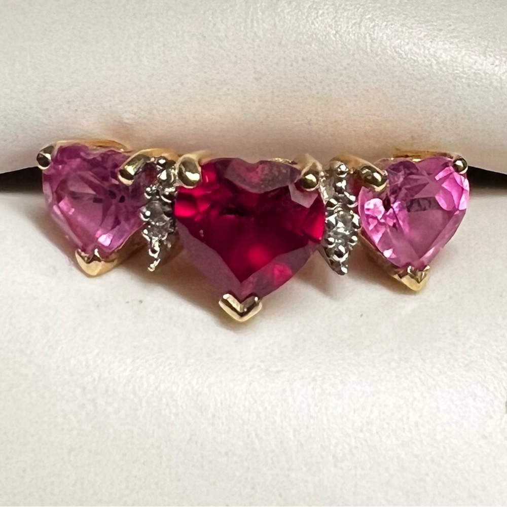 Heart-Shaped Ruby and Sapphire Gemstone Ring with Diamond Accents - Picture 1 of 3